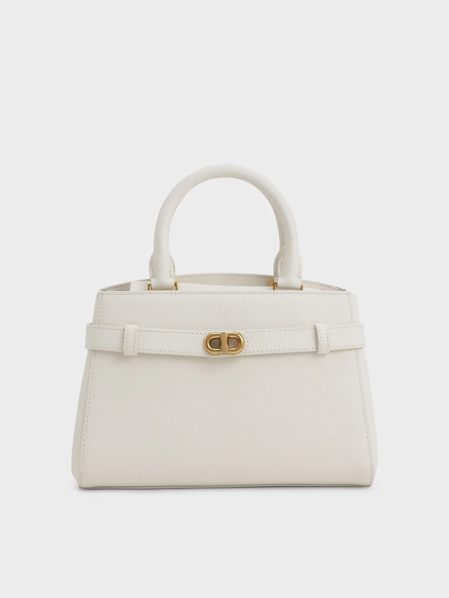 Cream Aubrielle Metallic-Accent Belted Bag | CHARLES & KEITH