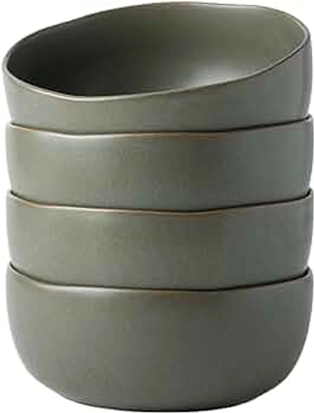 AmorArc Stoneware Cereal Bowls for Kitchen, 28oz Large Ceramic Soup Bowls Set of 4 for Meal,Snacks,Soup, Oven, Microwave&Dishwasher safe Kitchen Bowls with Wavy Rim, Reactive Glaze Matte