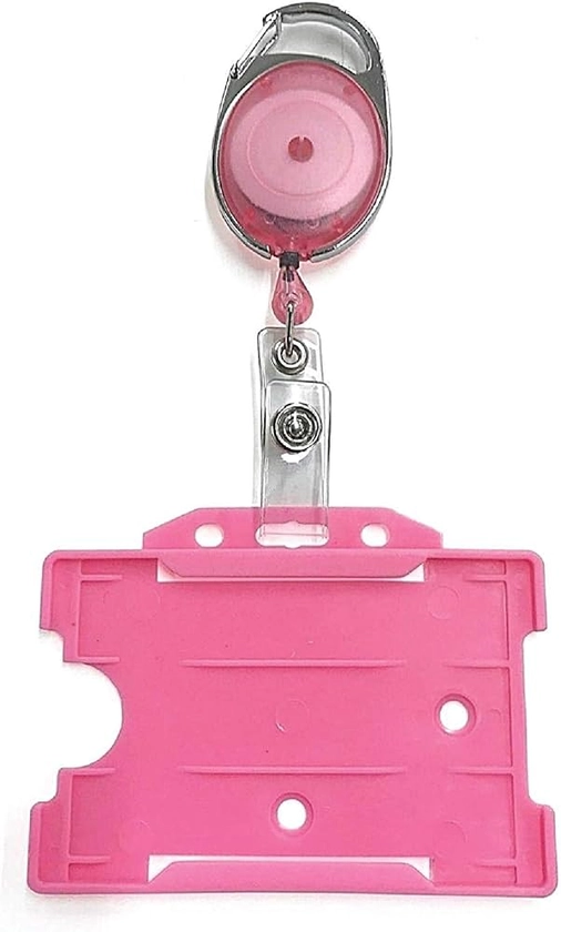 PCL Media Ltd | Retractable Badge Reel with Carabiner Clip and ID Card Badge Holder, Pink Badge Reel & Holder : Amazon.co.uk: Stationery & Office Supplies