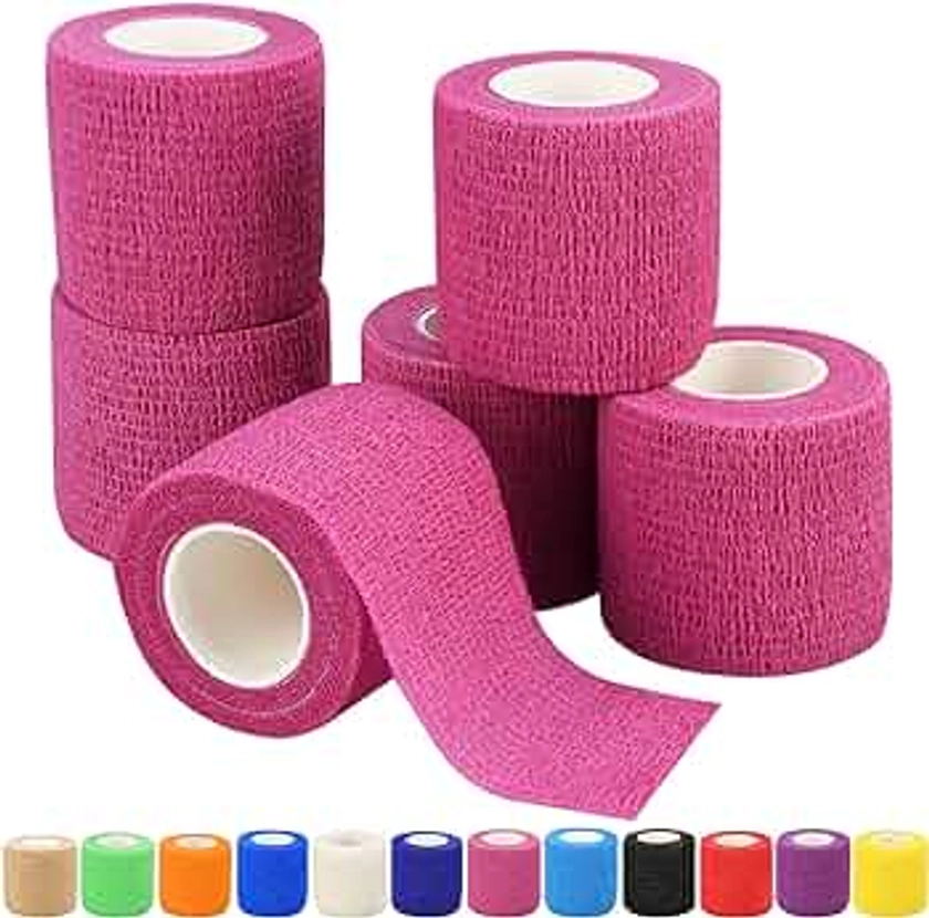 2" Self Adhesive Bandage Wraps, 6pcs Vet Wraps, Pink, 5 Yard Self Adherent Wraps for Sports, Wrist, Ankle and Swelling (2", Pink, 6pcs)