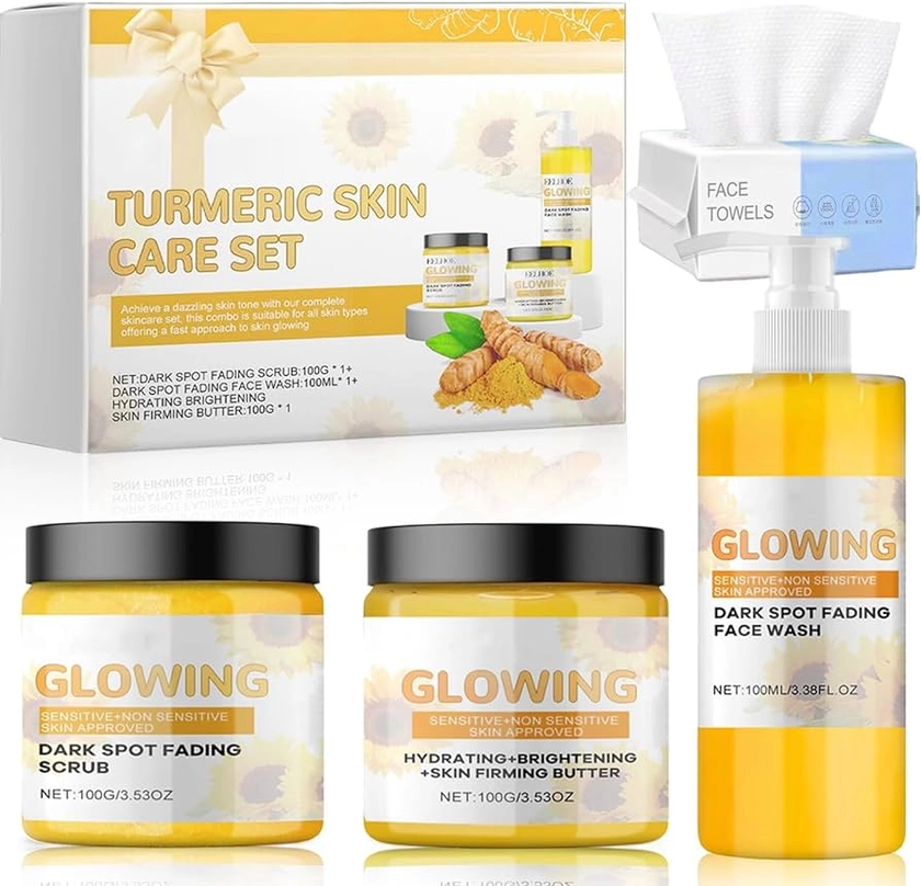 3 In 1 Turmeric Combo Skincare Set, Glow Combo Skin Care Set, Turmeric Glow Scrub, Turmeric Glow Butter, Turmeric Glow Face Wash, Natural Exfoliation and Hydration, Brighten Skin (1 Set)