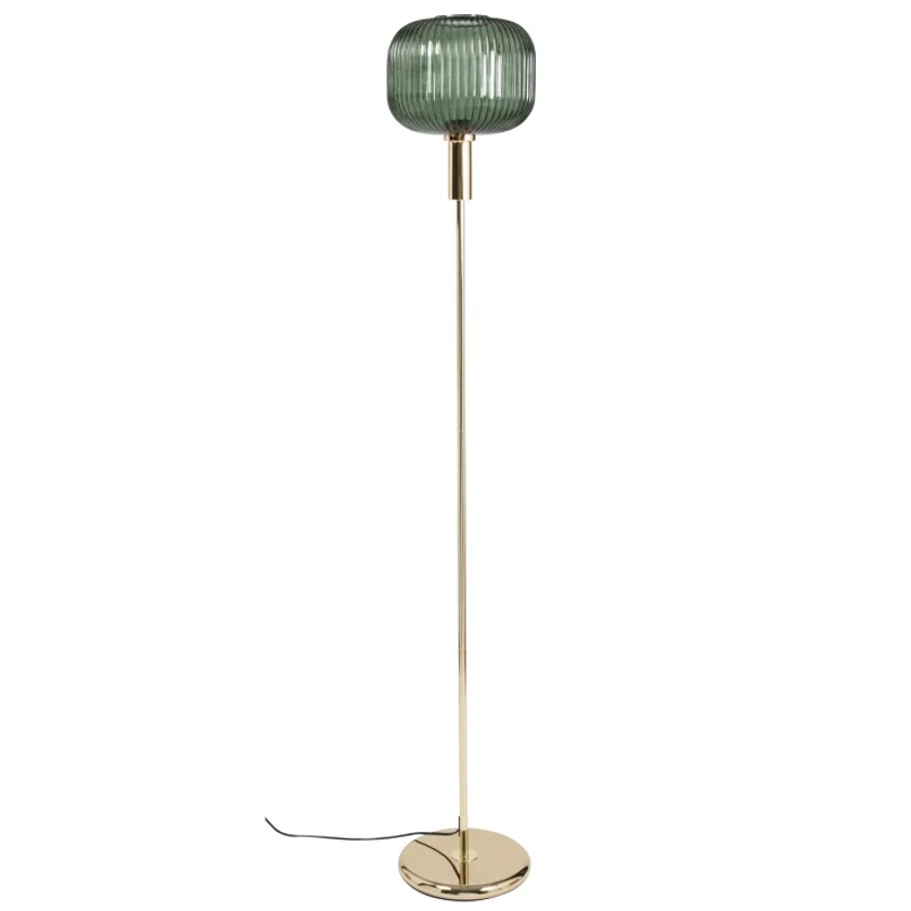 Lampadaire en verre soufflé vert et métal doré H155