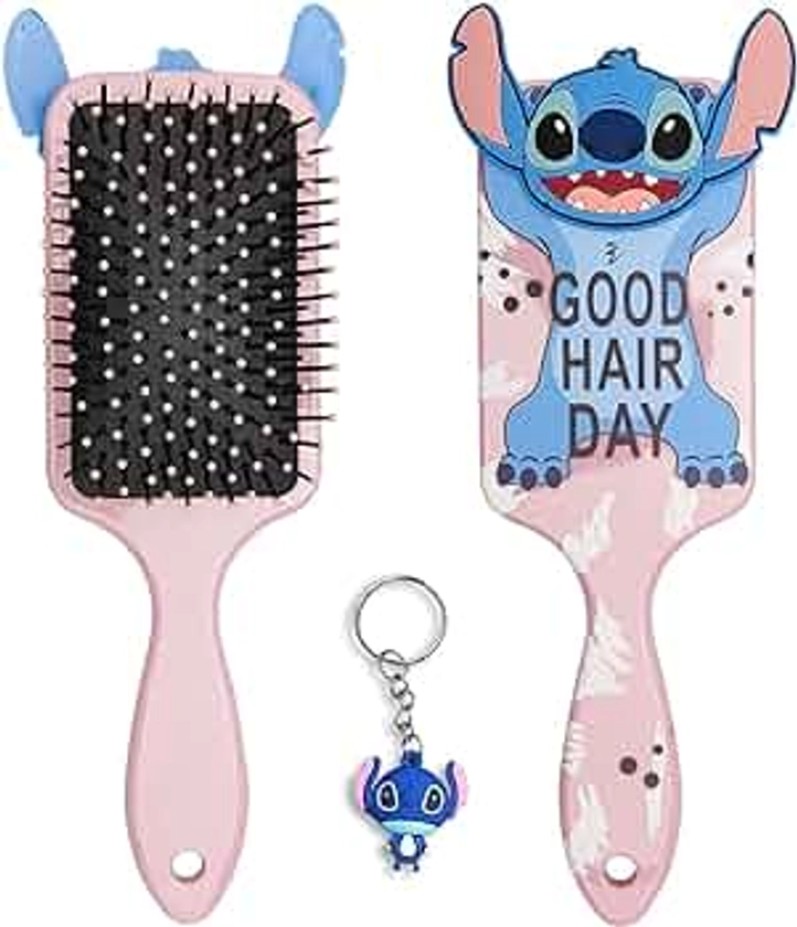 Cute Stitch Cartoon Animal Design Hair Brush with Soft Bristles, Ideal for Women and Girls, Perfect Hair Accessories Gift for Disney Fans.Pink