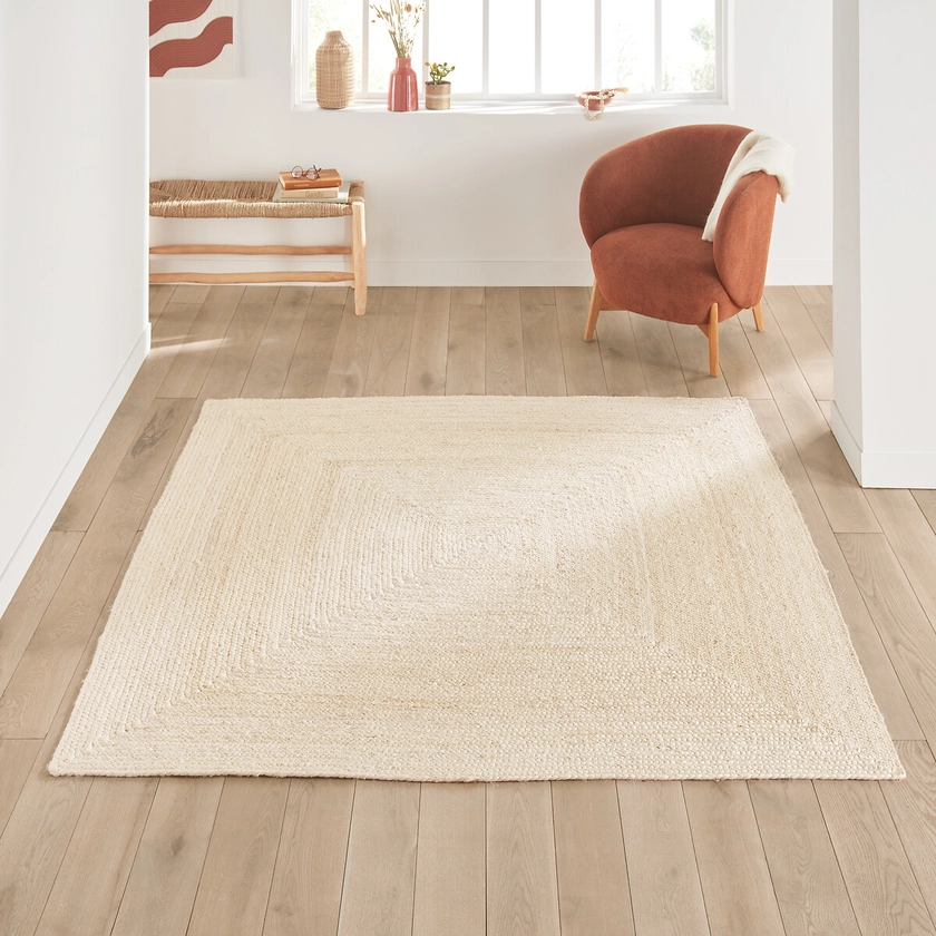 Tapis carré jute blanchi, Aftas