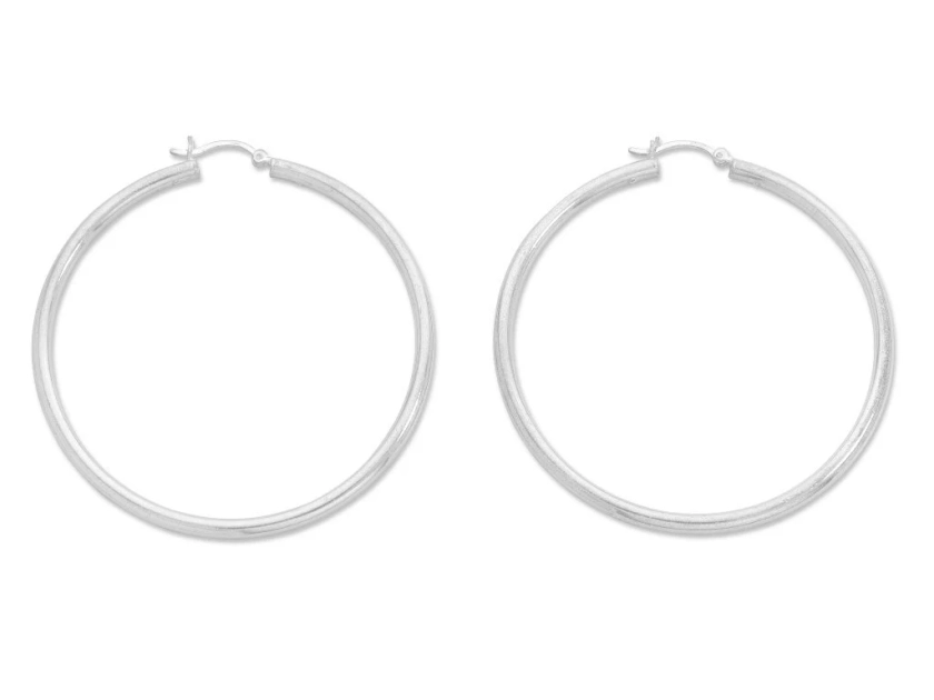Sterling Silver 30mm Plain Hoop Earrings