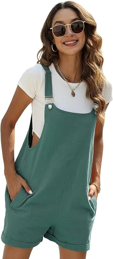 Amazon.com: Yeokou Women's Cotton Linen Short Overalls Casual Summer Bib Shortalls with Pockets : Clothing, Shoes & Jewelry