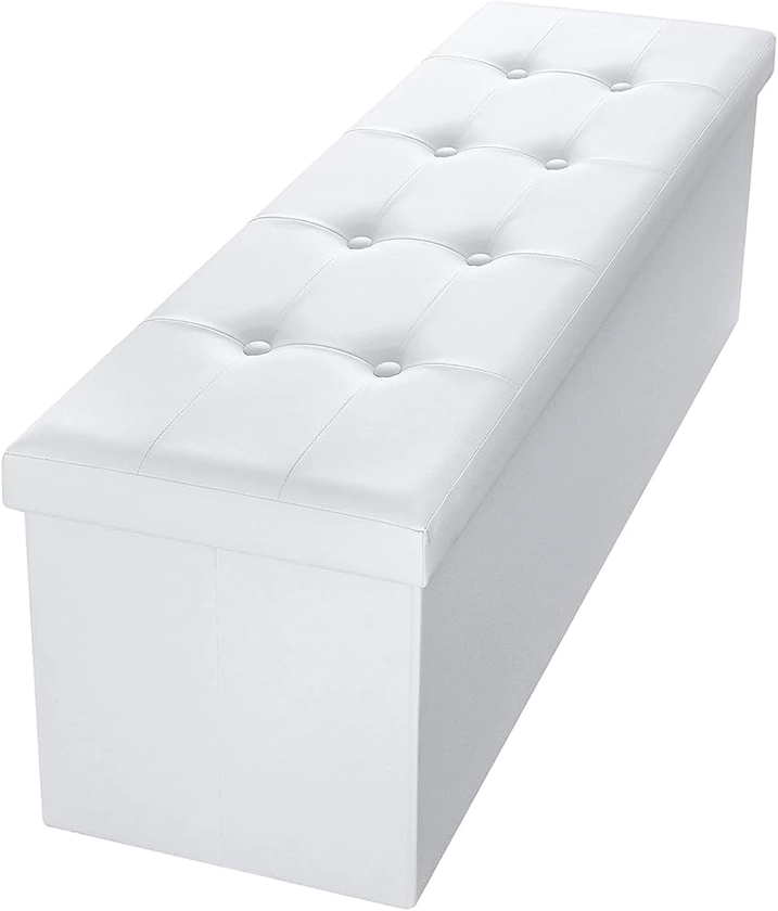 Pouf avec Espace de Rangement 110x38x38 cm, Canapé Pouf avec Coffre de Rangement, Repose-Pieds en Forme de Cube avec Couvercle Rembo - Blanc