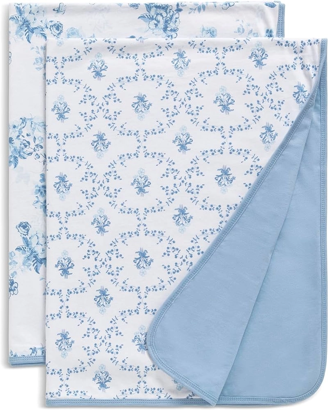 Delta Children 100% Organic Jersey Cotton Baby Receiving Blankets for Girls and Boys – 30x40 Inches - GOTS Certified (Pack of 2), Blue Botanicals