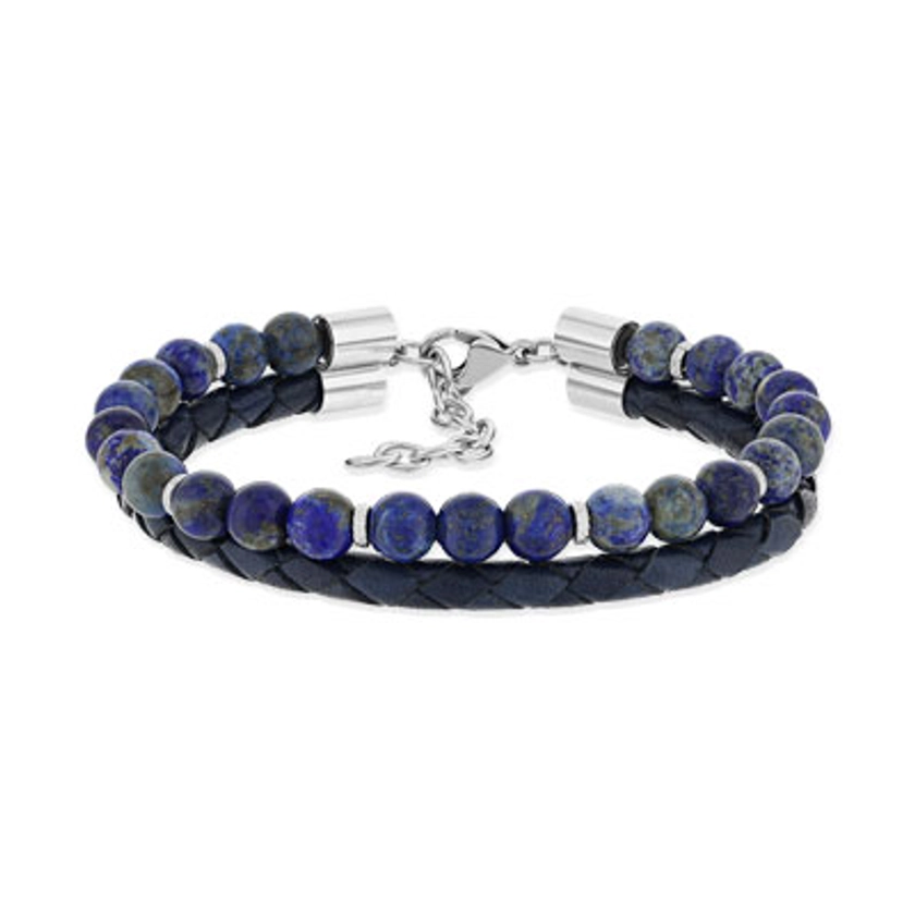 Bracelet lapis lazuli cuir bleu acier | MATY