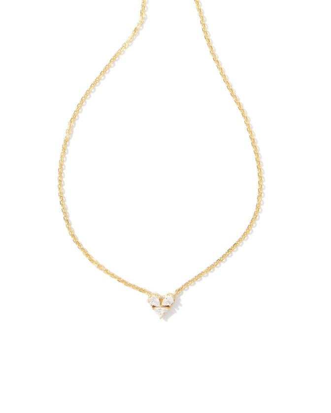 Katy Gold Heart Short Pendant Necklace in White Crystal | Kendra Scott