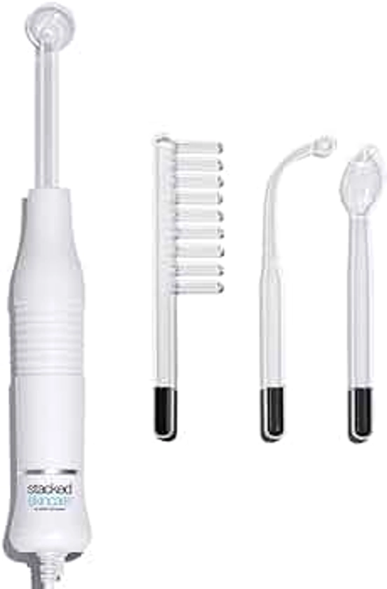 StackedSkincare - High Frequency Wand for Acne, Painless Face Tool, Clears Clogged Pores, Improves Redness and Inflammation, Painless Gas Electrodes