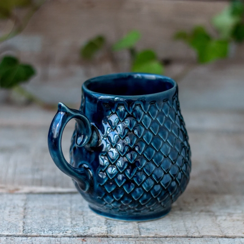 Ceramic Mug, Dragon scale mug, Handmade pottery