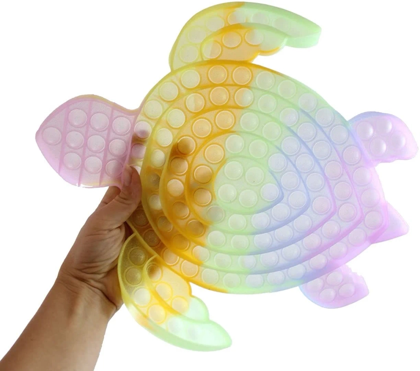 1 Jumbo Sea Turtle Theme Bubble Pop Fidget Toy - Cute Silicone Push Poke Bubble Wrap Fidget Toy - Press Bubbles to Pop - Bubble Popper Sensory Stress Toy OT Large Big Glitter