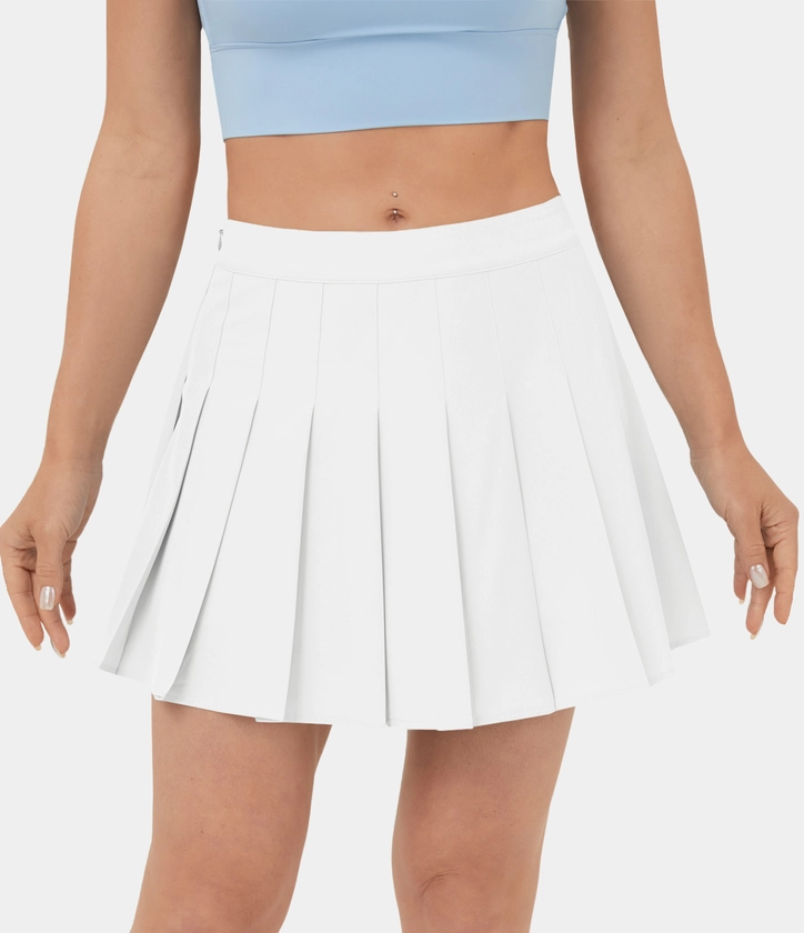 High Waisted Zipper 2-in-1 Side Pocket Pleated Mini Tennis Skirt-Airy