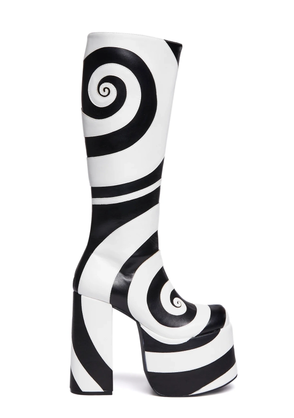 Current Mood Swirl Applique Knee High Platform Boots - Black/White