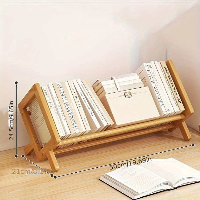 Support de livre en bambou pour bureau, Support de lecture ajustable, Petite étagère simple pour le rangement du bureau, Porte-livre pour étudiant