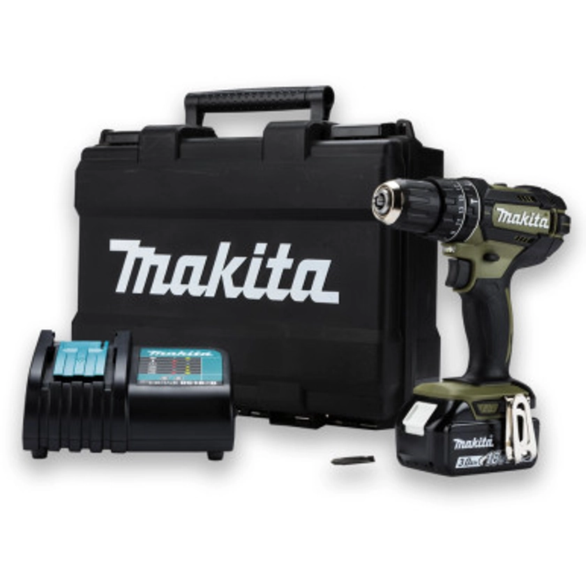 Makita DHP482SFO 18V LXT Combi Drill Limited Edition "Outdoor Adventure: Green", with 1x 3.0Ah Battery, Charger & Case