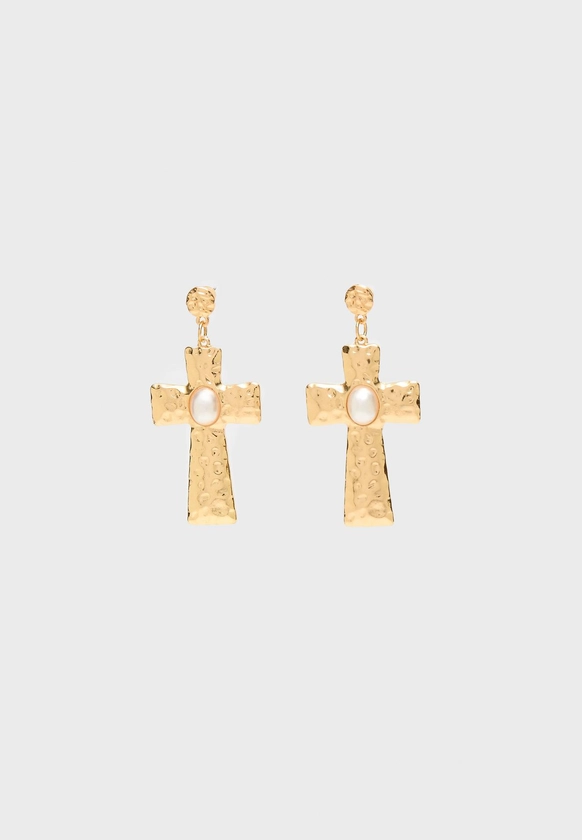 Boucles d’oreilles croix et perle