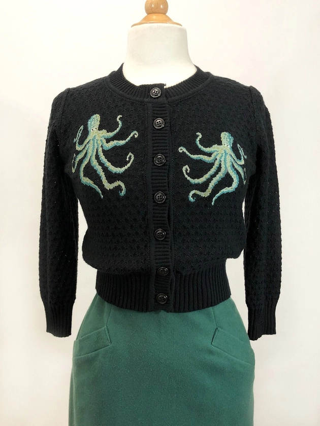 The Waltz Of The Octopus Cropped Cardigan in Black size S,M,L, XL Sweater Vintage inspired By MISCHIEF MADE
