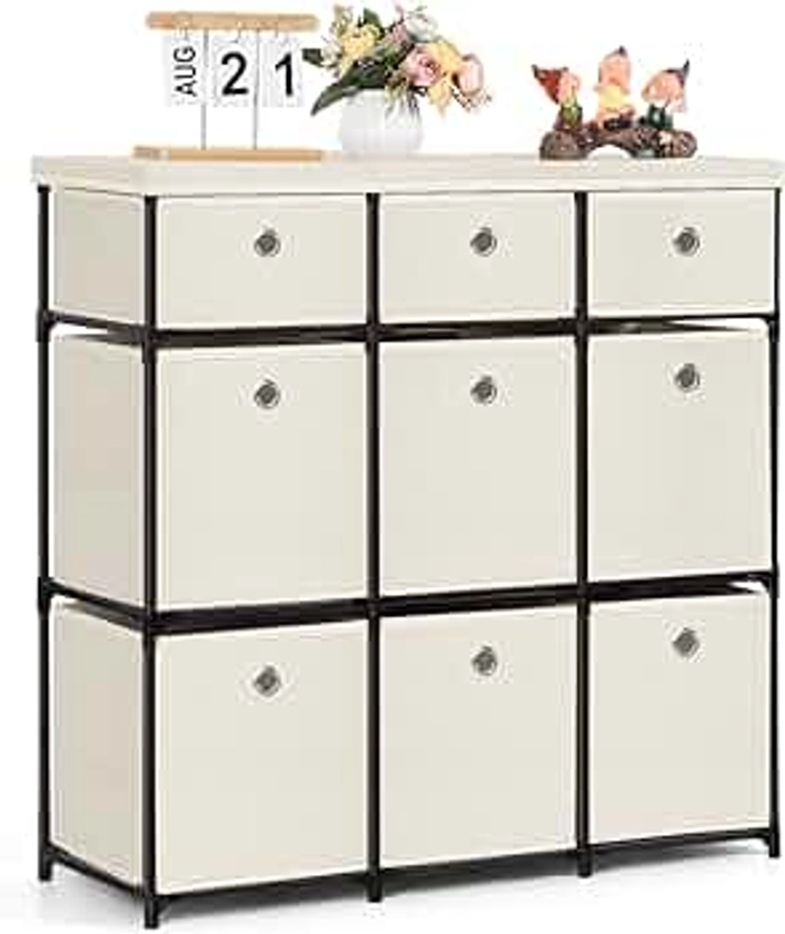 HAITRAL Fabric Storage Chest Cube Organizer,Drawer Clothes Organizer - 9 Drawers Storage Organizer Unit for Closet, Easy Assembly Closet Dresser for Dorm, Bedroom, Hallway, Storage Bins (White)