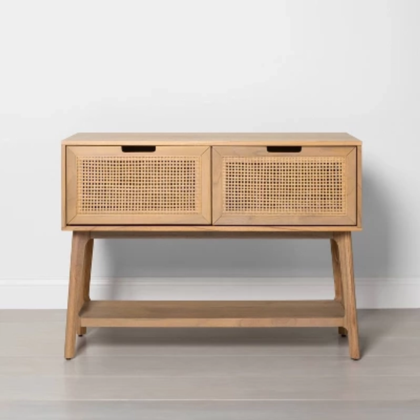 Wood & Cane Console Table with Pull-Down Drawers Natural - Hearth & Hand™ with Magnolia: Entryway Storage, Rectangular Design