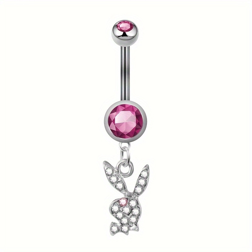1pc Crystal Bunny Pendant Belly Button Ring, Cute and Simplistic Style, Navel Piercing Jewelry for Women