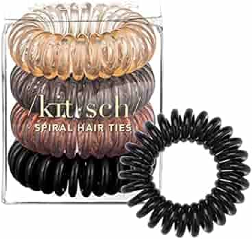 Kitsch Spiral Hair Ties, Coil Hair Ties, Phone Cord Hair Ties, Hair Coils - 4 Pcs, Brunette