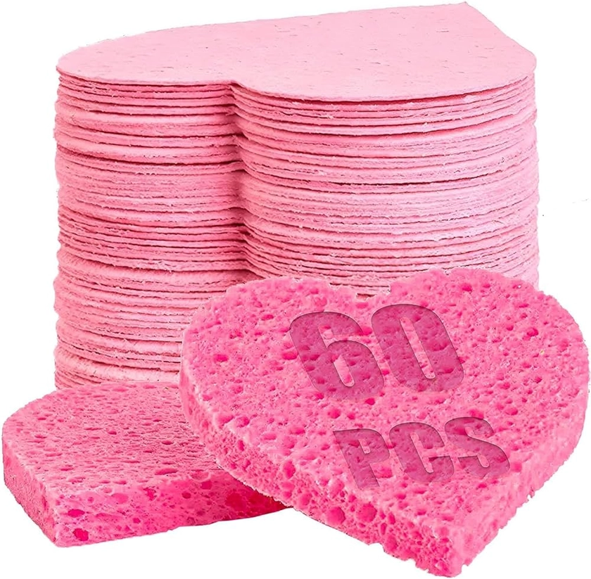 Amazon.com : 60-Count Compressed Facial Sponges | 100% Natural Cosmetic Spa Sponges for Facial Cleansing | Exfoliating Mask | Makeup Remover | Face Scrubber (Heart) : Beauty & Personal Care