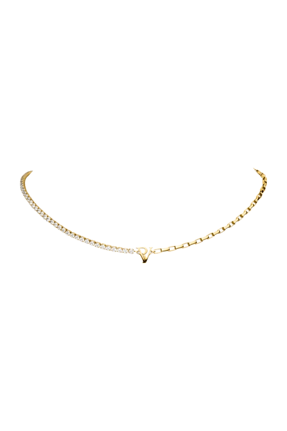 PV Tennis & Chain Necklace 14K Gold Plated