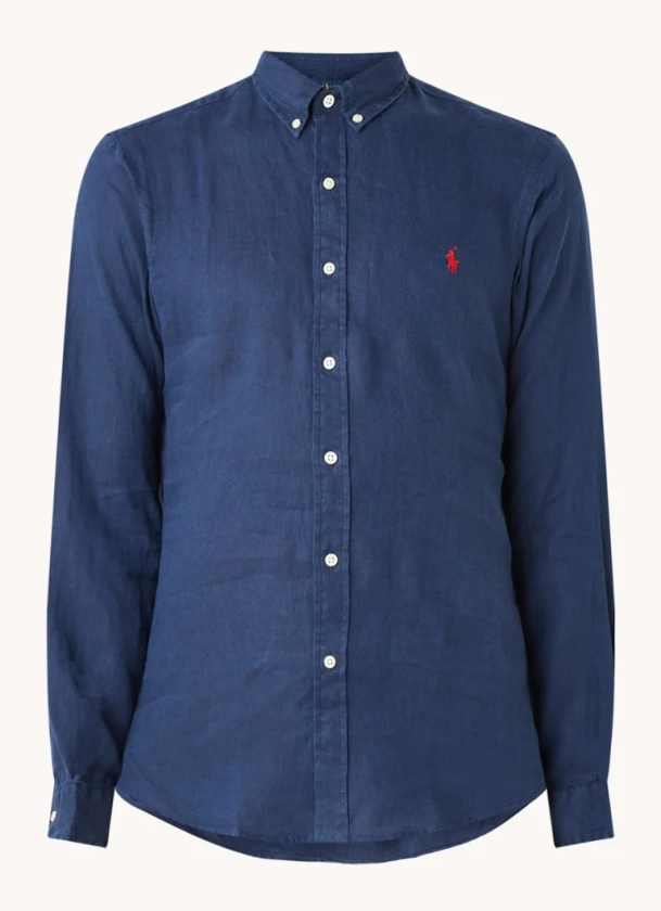 Ralph Lauren Slim fit overhemd van linnen met logoborduring • Newport Navy / Donkerblauw • de Bijenkorf