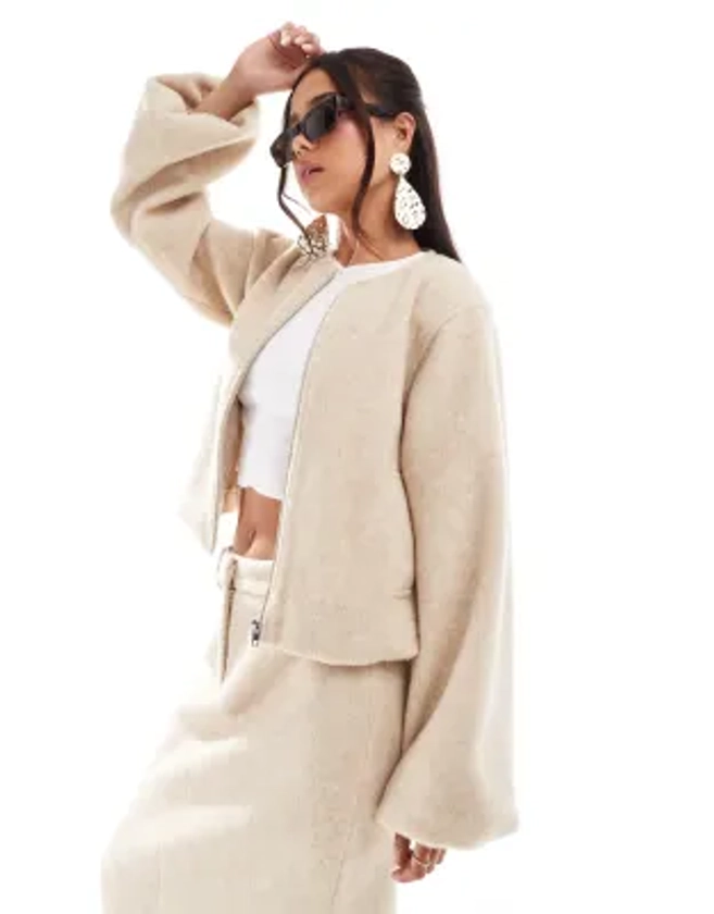 4th & Reckless wool bomber jacket co-ord in beige | ASOS