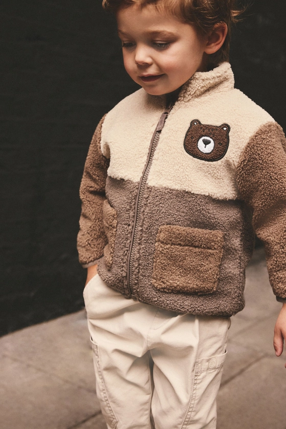 Brown Colourblock Fleece Zip Through Jacket (3mths-7yrs)