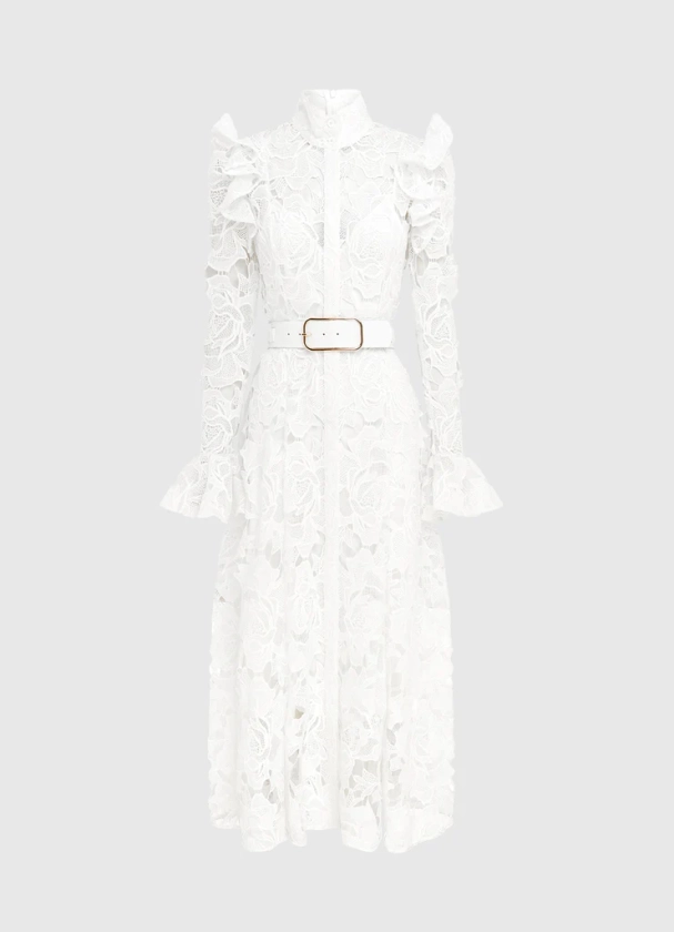 Aliyah Lace Butterfly Sleeve Midi Dress - Snow