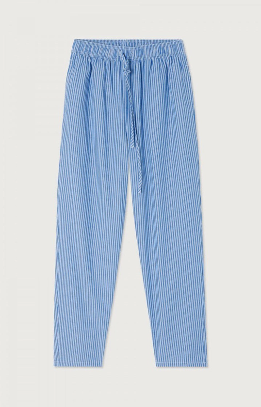 Pantalon femme Zatybay - RAYURES AQUA Bleu - E24 | American Vintage