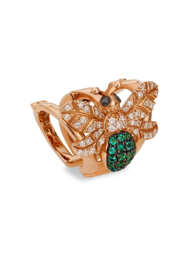 Shop Bee Goddess Honey Bee 18K Rose Gold, Emerald & 0.03 TCW Diamond Ear Cuff | Saks Fifth Avenue