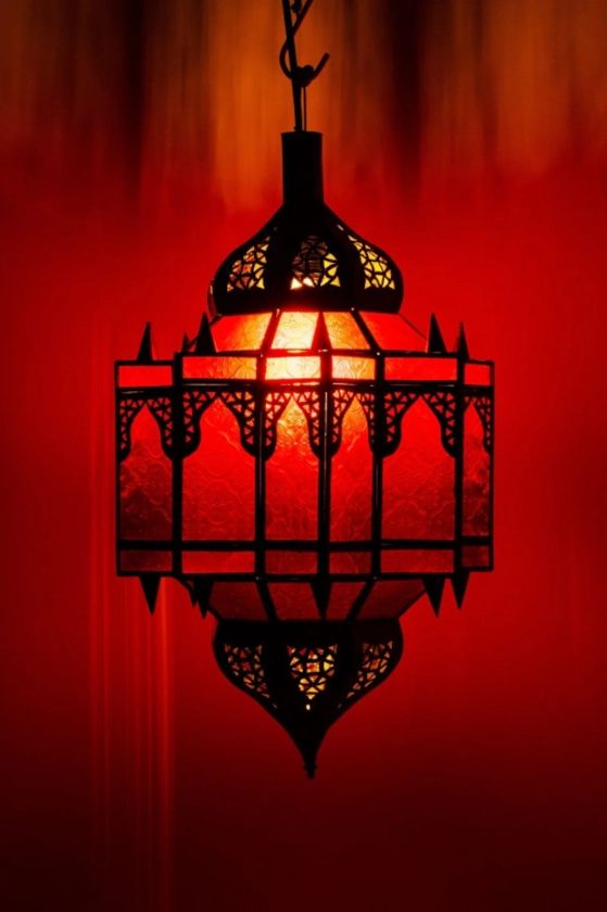 Moroccan Ceiling Glass Lamp - Moroccan Pendant Fixtures - Handcrafted Moroccan Glass/Metal lamp , Luxury Outdoor/Indoor Lighting Decor