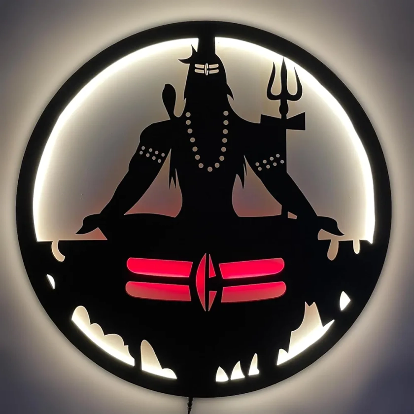The Gifting Kingdom Mahadev Shiv Ji Neon LED Wall Decor MDF Wood Backlit Wall Art With LED Light For Living Room - Wall Art For Home Decorations (12 inch x 12 inch) : Amazon.in: Home & Kitchen