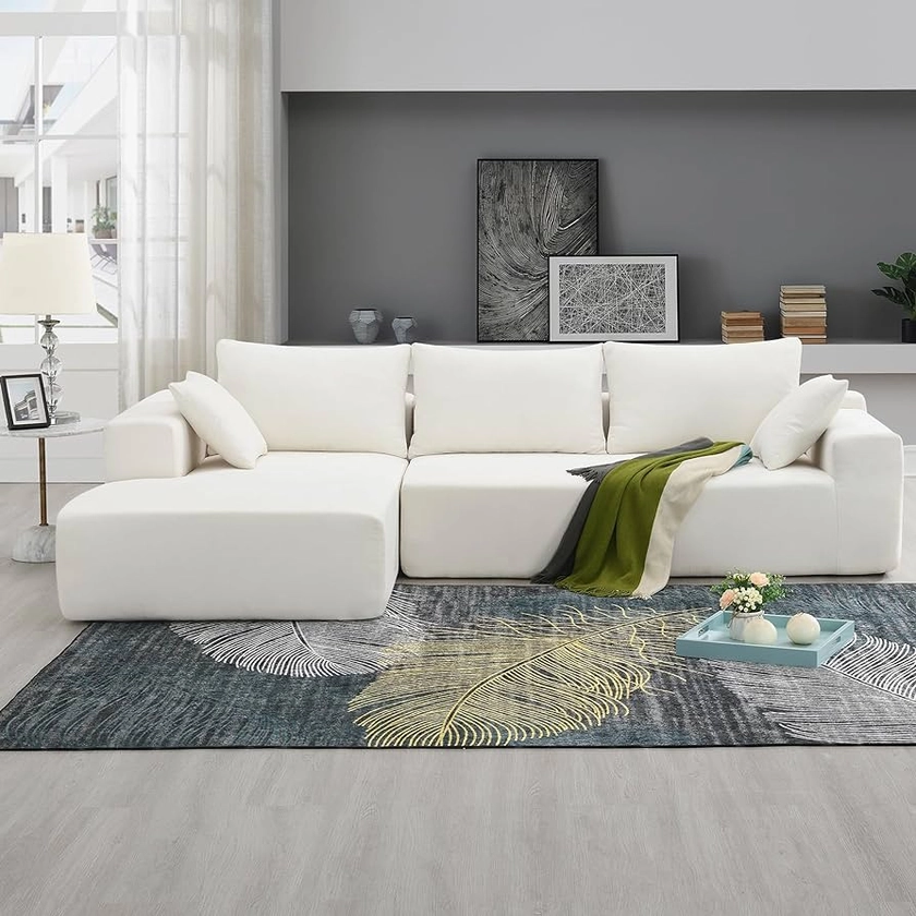 Tmsan Sofá modular modular de 109 pulgadas, moderno juego de sofá convertible en forma de L, sofá cama tapizado minimalista con almohadas para sala de estar, color beige