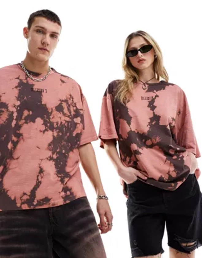 COLLUSION Unisex red and brown tie dye skate t-shirt | ASOS