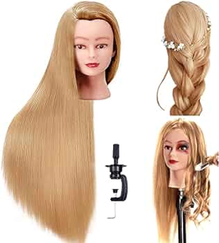 FABA Mannequin Head with Hair 26"-28" Hair Doll Cosmetology Mannequin Head Practice Braiding Cosmetology Doll Head Hair with Free Clamp Holder