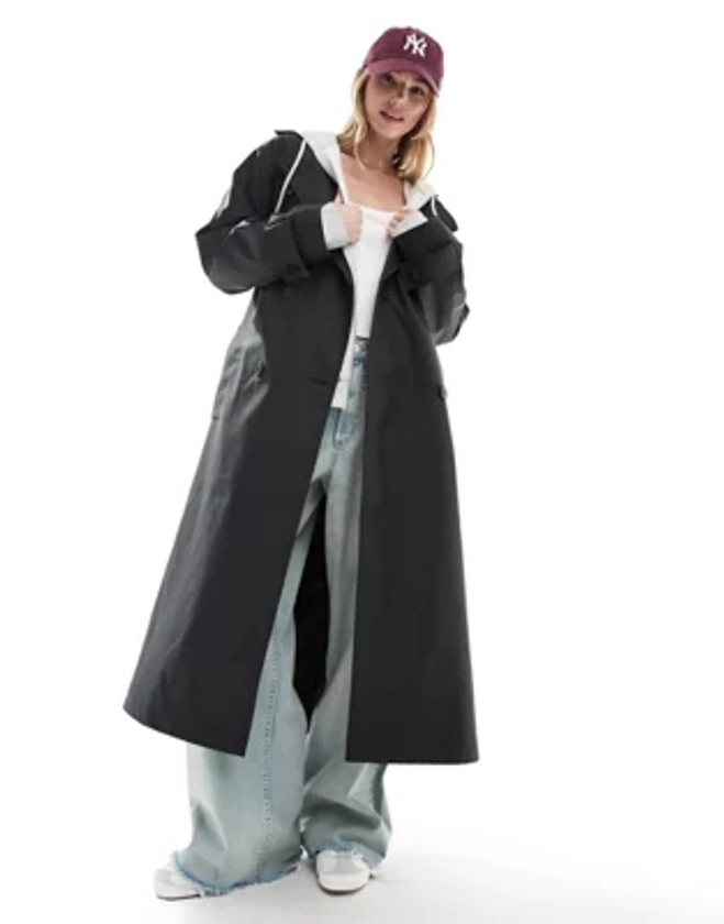 ASOS DESIGN - Trench à capuche en caoutchouc imperméable avec ceinture - Noir | ASOS