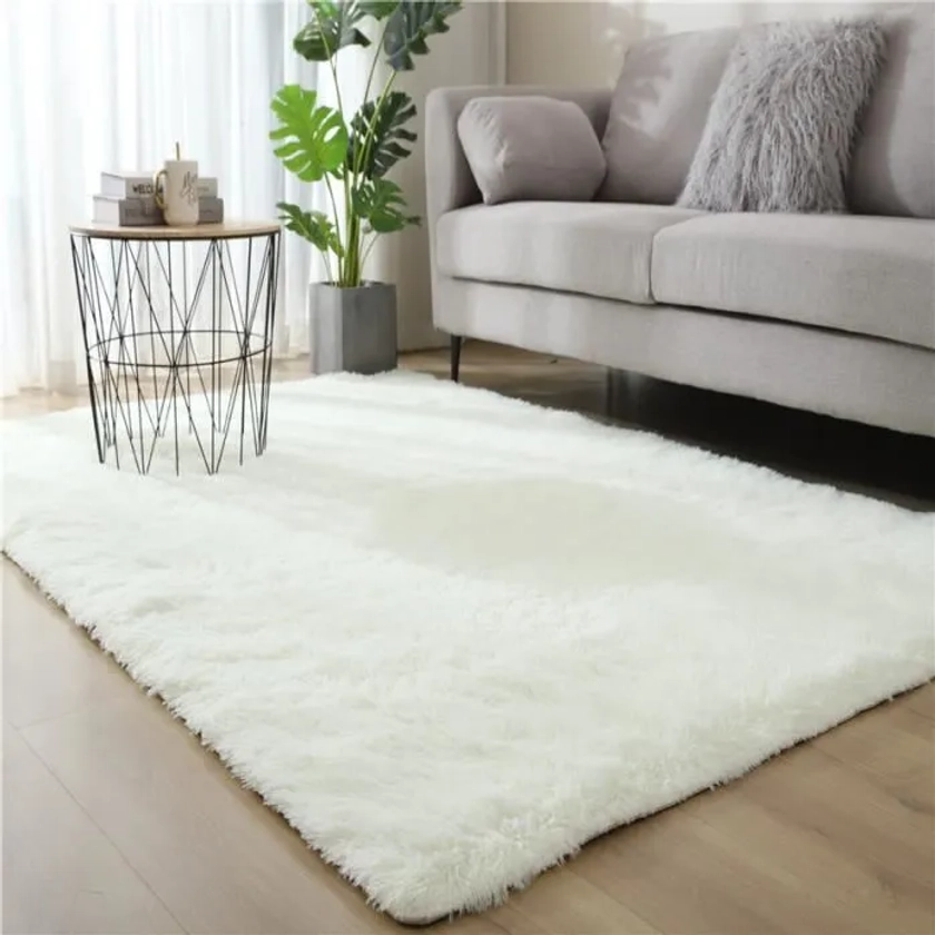 Tapis Salon Shaggy - FREOSEN - 160x230cm - Blanc Beige - Poils Longs - Moderne