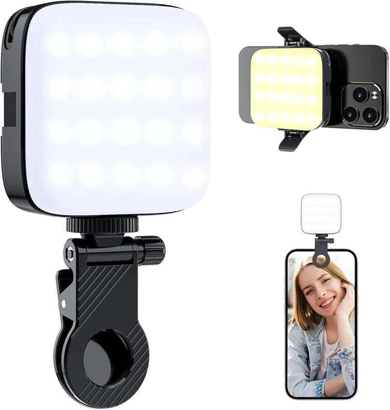 64 LEDs Selfie Light,3 Light Modes Video Light Photo Light-Rechargeable Clip on Phone/Laptop/Camera Light-for Makeup,YouTube,TikTok Live Streaming,Photography Vlog/Pictures/Meetings-Warmer Atmosphere.