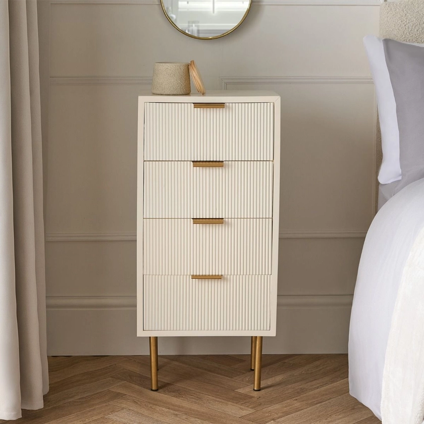 OHS Ribbed 4 Drawer Wood Bedside Table - Cream