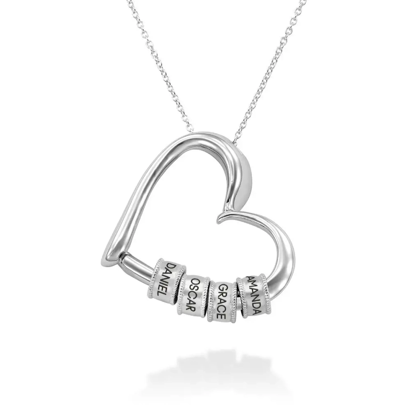 Charming Heart Necklace with Engraved Beads in Sterling Silver MYKA