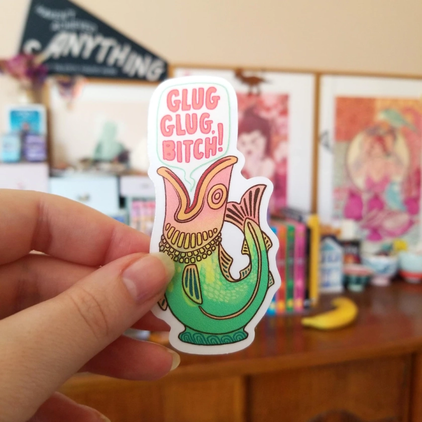 Glug Glug B*tch ~ gluggle jug water bottle hydration reminder clear vinyl sticker