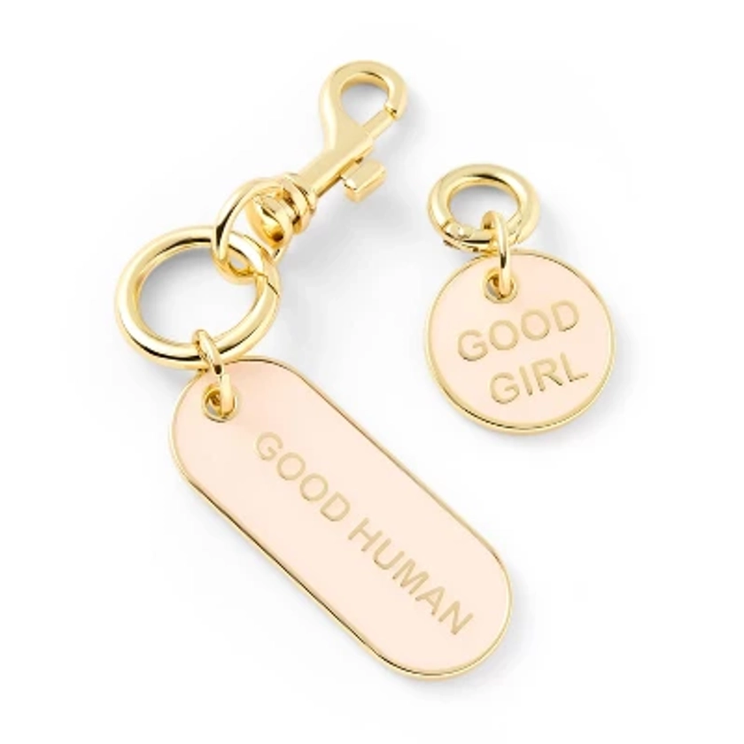 "Good Human" and "Good Girl" Keychain & Collar Tag Set - Pink/Gold - The Cuddle Collab