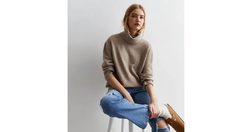 Mink Knit Roll Neck Longline Jumper | New Look