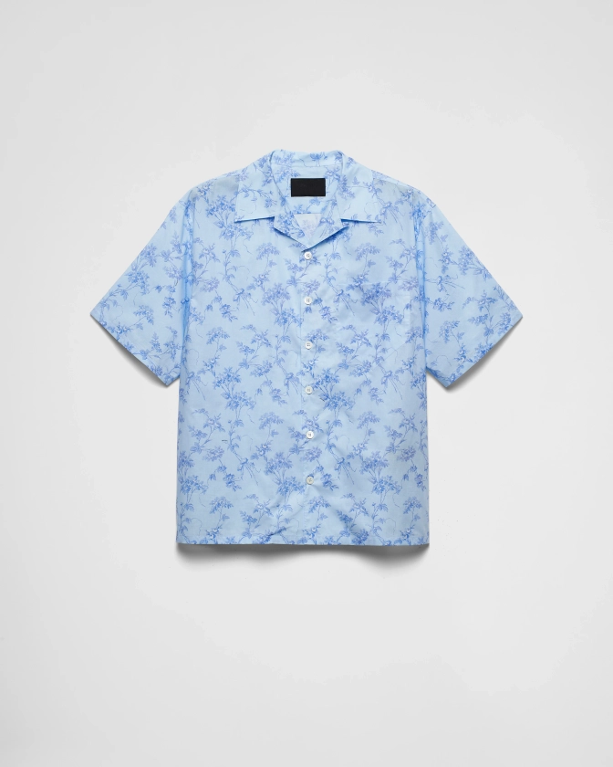 Chemise à Manches Courtes En Coton Imprimé Bleu Ciel  | PRADA