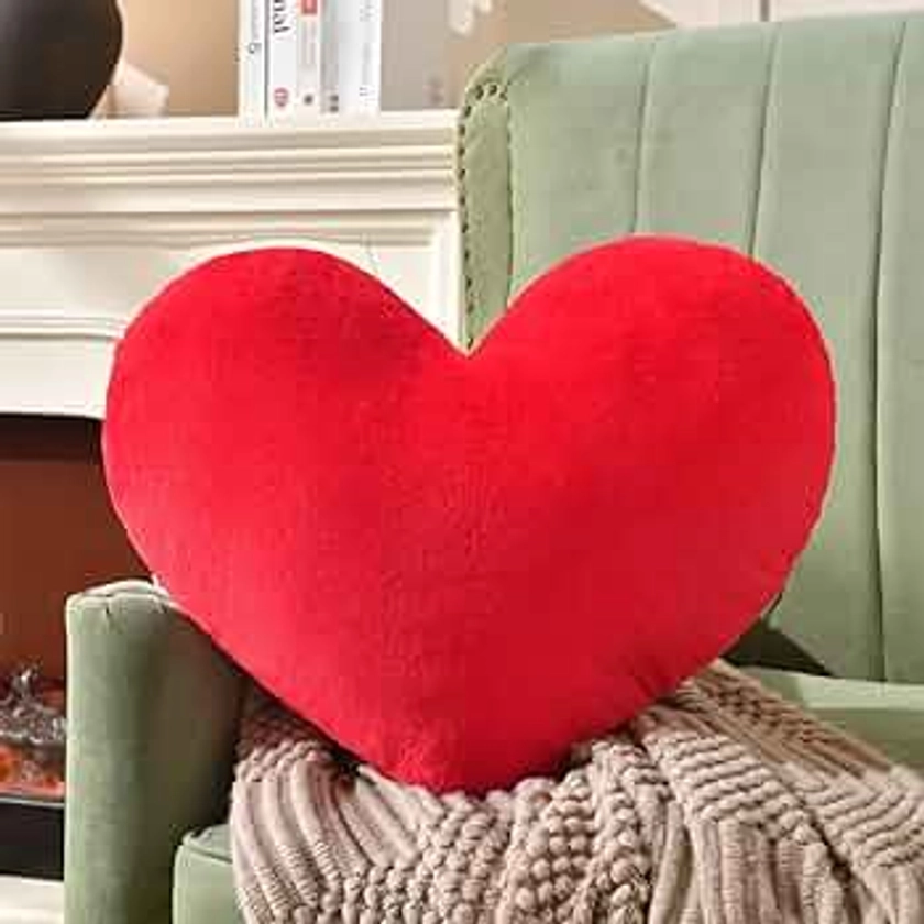 Large Heart Pillow 19.6X15.7in Red Heart Shaped Throw Pillows Soft Faux Rabbit Fur Heart Throw Pillow Valentines Day Decorations Pillow,Wedding Decor
